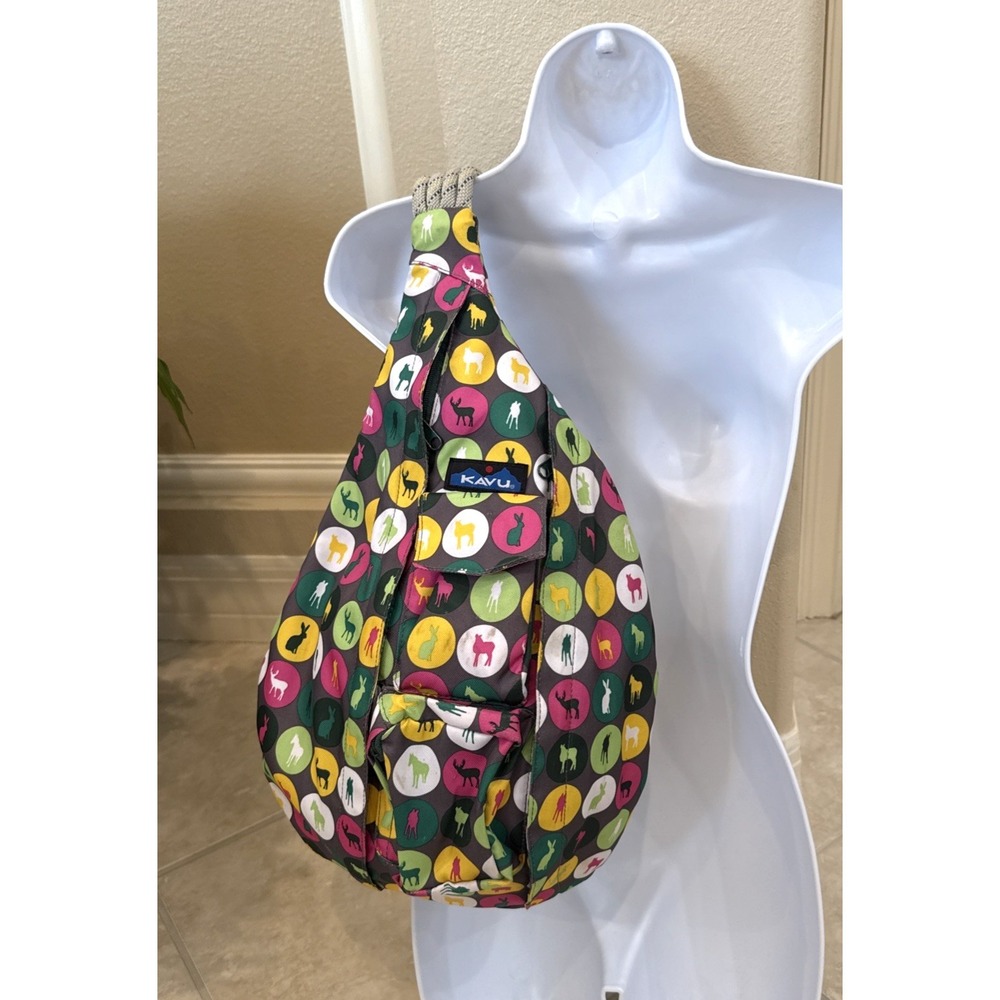 Kavu Limited Edition Gray Green Horse Deer Animals Rope Sling Bag Outdoor Hiking